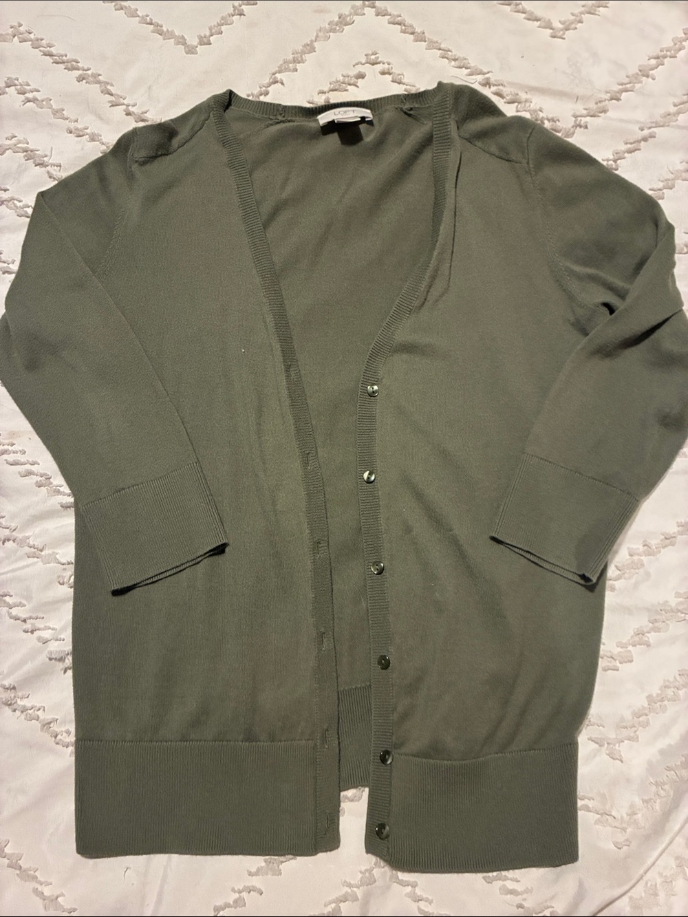 LOFT Olive Green Long Sleeve Button Cardigan